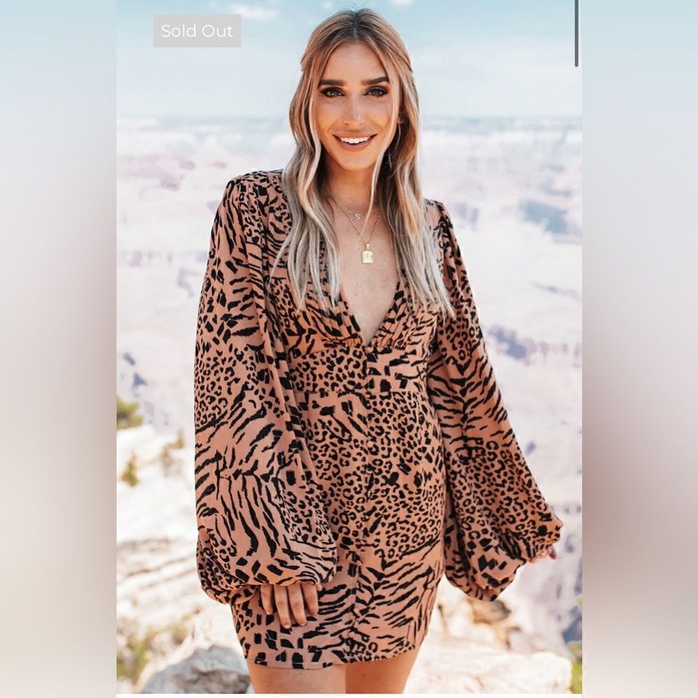 Buddy Love Tan and Black Animal Print Mini Dress